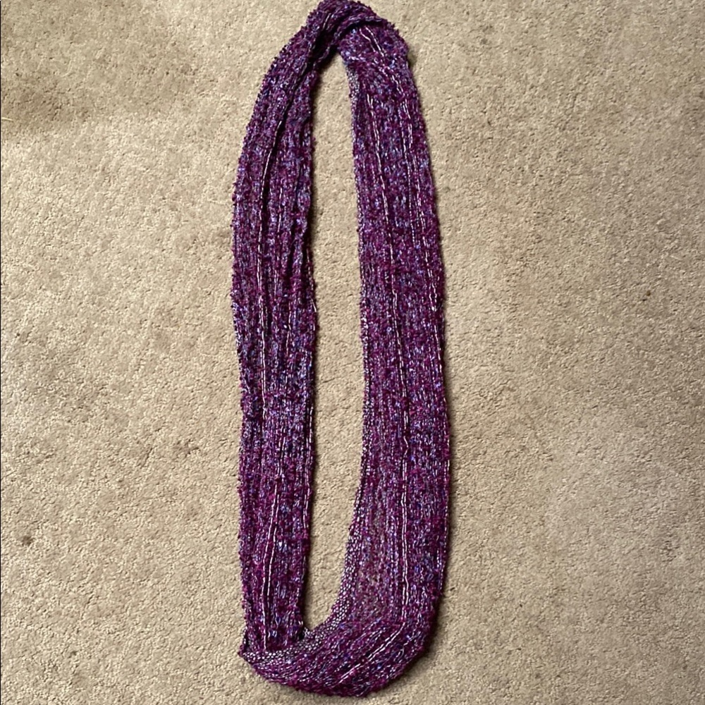 Vibrant Purple Knit Rayon/Metallic Infinity Scarf Colorful Fall Boho